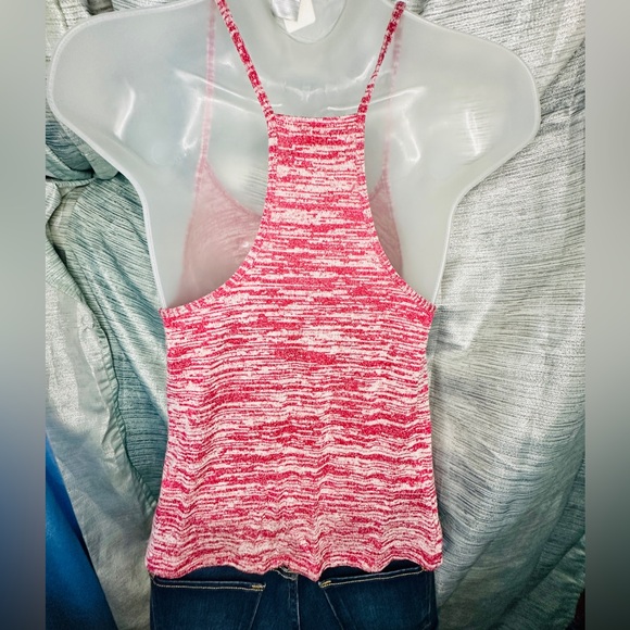 Hollister Knit Racerback Tank Pink / Red Flowy Crop Top Camisole Shirt ~ Medium - Picture 2 of 9
